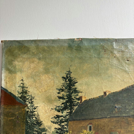 19th Century Antique Landscape Oil Painting "Thatched Cottage" Art Holland Art Shop