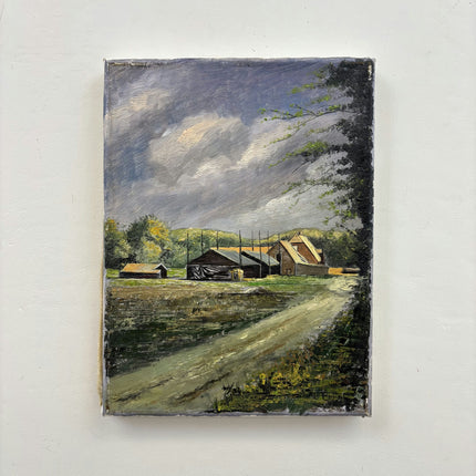 Handcrafted Landscape Oil Painting "Farm Buildings" Refined Small Artwork Holland Art Shop