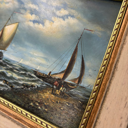 Expressive Seascape Oil Painting "Sailing Boat" Rustic Spanish  Art Holland Art Shop