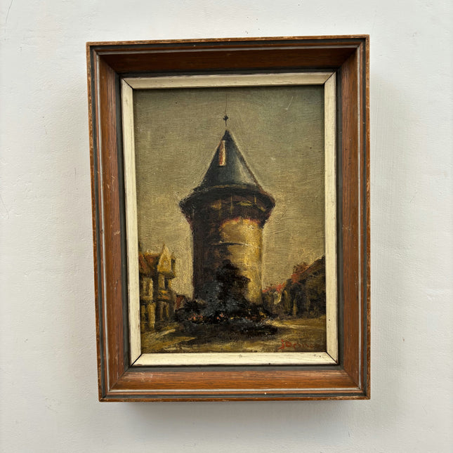 Classic Cityscape Oil Painting "Stone Tower" Timeless Small Artwork Holland Art Shop