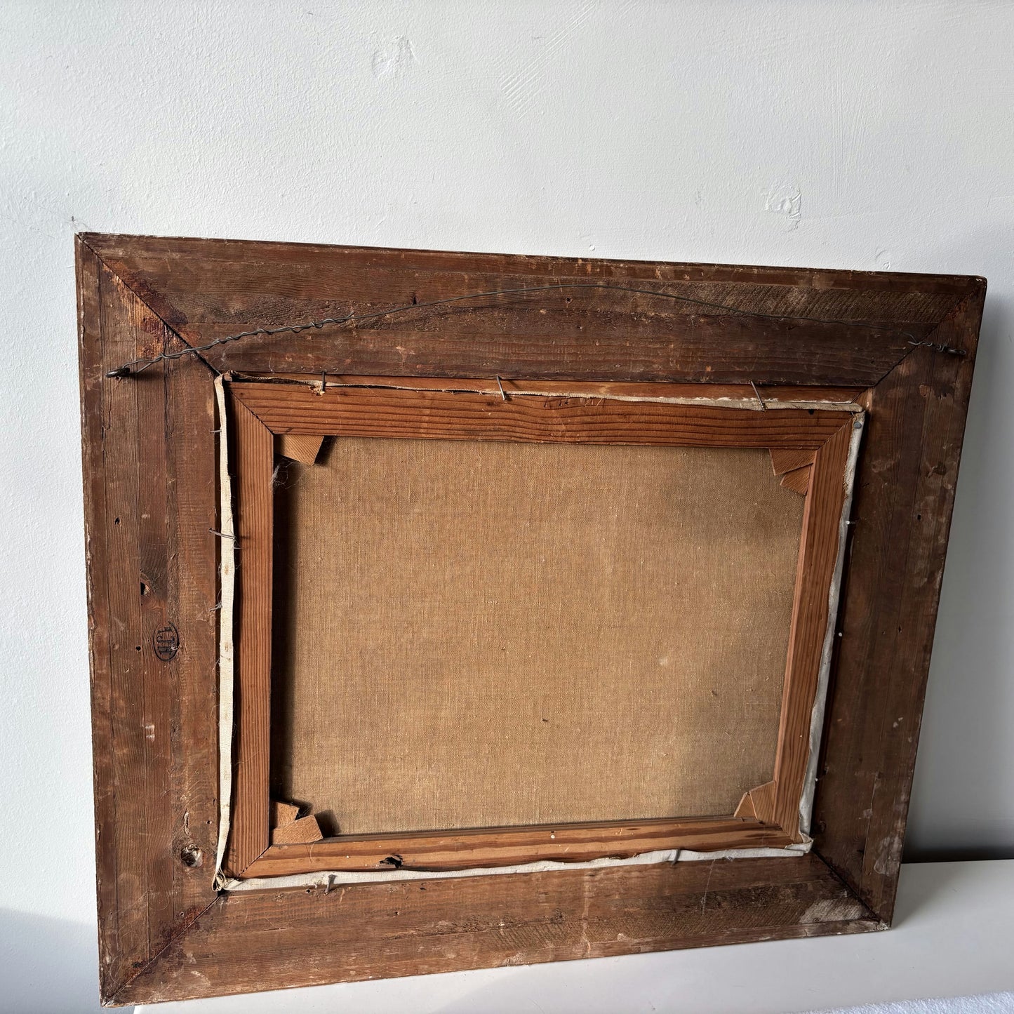 Antique Painted Village Cottage Trees Bridge Path Oil Painting Vintage Authentic