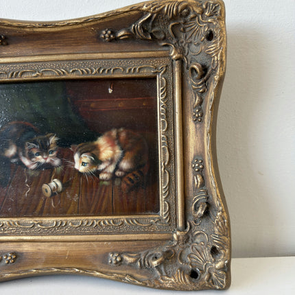 19th Century Oil Painting Animals "Playful Kittens" Small Artwork Holland Art Shop