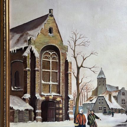 Handcrafted Winter Landscape Oil Painting "Snowy Church" Detailed Dutch Artwork Holland Art Shop