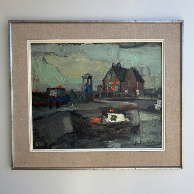 Original Harbor Scene Oil Painting "Harbor House" Traditional Belgique Art Holland Art Shop
