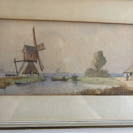 Vintage Landscape Aquarel "Windmill Scene" Original Artwork Holland Art Shop