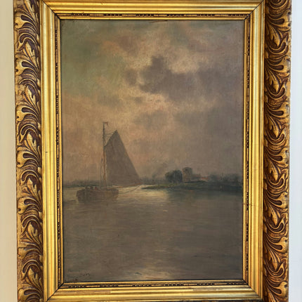 Vintage Seascape Oil Painting "Gilded Frame" Handcrafted Large Art Holland Art Shop
