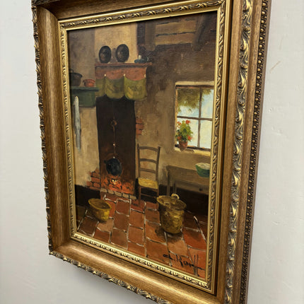 Elegant Still Life Oil Painting "Open Hearth" Vintage Artwork Holland Art Shop