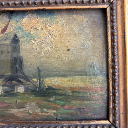 Antique Landscape Oil Painting "Gilded Frame" Handcrafted Small Artwork Holland Art Shop