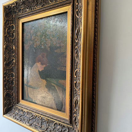 Antique Portrait Oil Painting "Seated Woman" Original Artwork Holland Art Shop