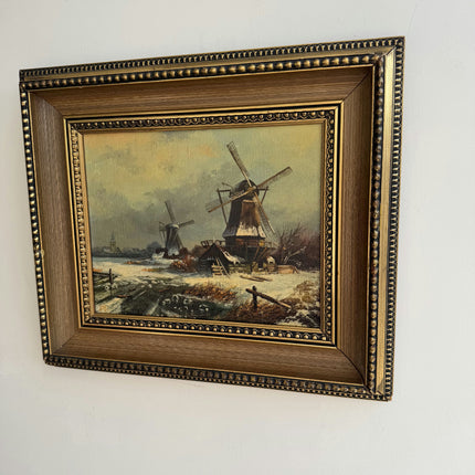 Traditional Winter Landscape Oil Painting "Dutch Windmill" Refined Artwork Holland Art Shop