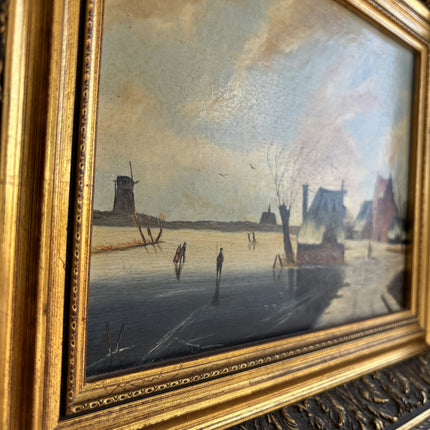 Original Winter Landscape Oil Painting "Gilded Frame" Detailed Small Artwork Holland Art Shop