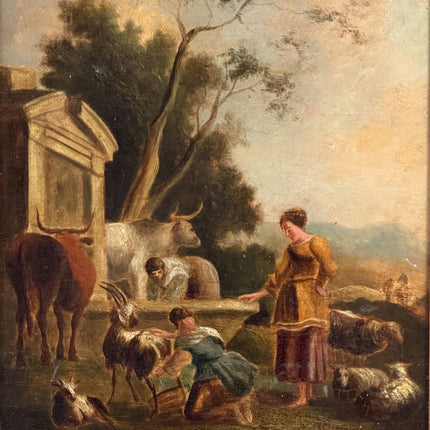 19th Century Antique Farm Oil Painting "Grazing Cows" Artwork Holland Art Shop