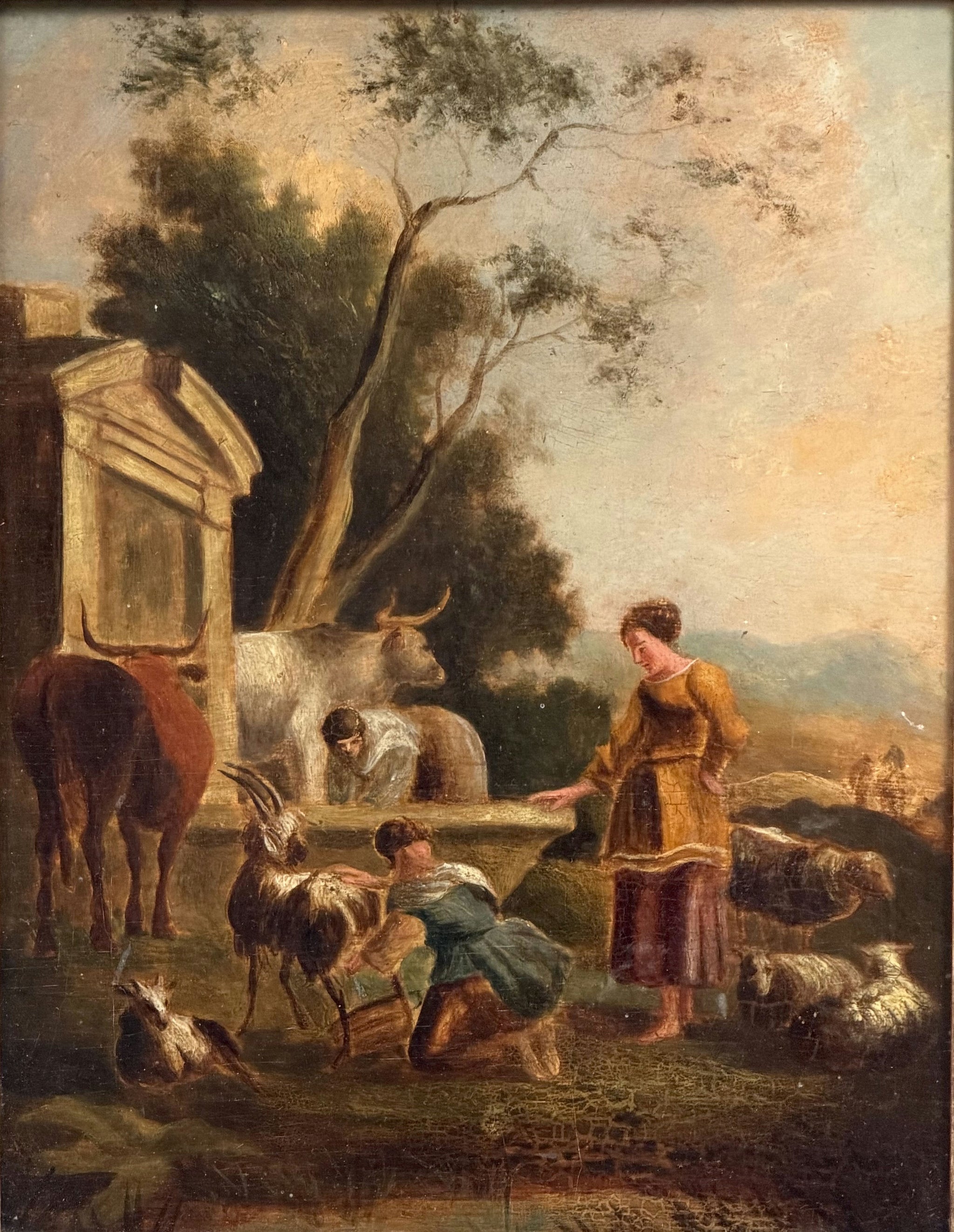19th Century Antique Farm Oil Painting 