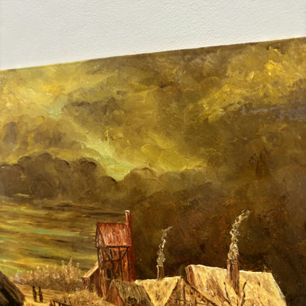 Expressive Farm Oil Painting "Thatched Houses" Original Small Art Holland Art Shop