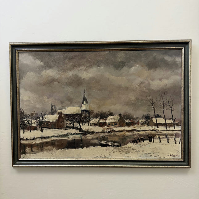 Vintage Winter Landscape Oil Painting "Snowy Village" Refined Belgian Artwork Holland Art Shop