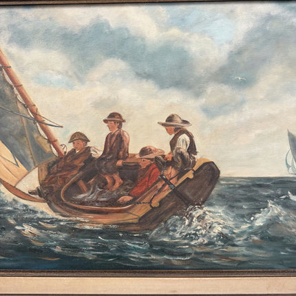 Authentic Seascape Oil Painting "Sailboat Crew" Rustic Large Art Holland Art Shop