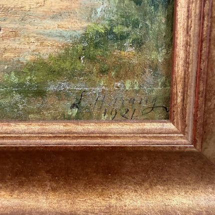 1921 Antique Landscape Oil Painting "Framed Backboard" Artwork Holland Art Shop