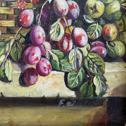 19th Century Antique Still Life Oil Painting "Grapes Basket" Small Artwork Holland Art Shop