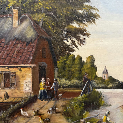 Handcrafted Harbor Scene Oil Painting "Riverside Cottage" Classic Artwork Holland Art Shop