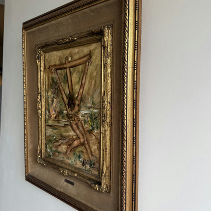 Rustic Religious  Oil Painting "Crucified Figure" Expressive Art Holland Art Shop
