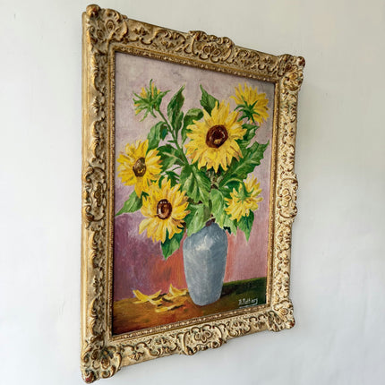 Traditional Flowery Still Life Oil Painting "Sunflower Vase" Vintage Art Holland Art Shop