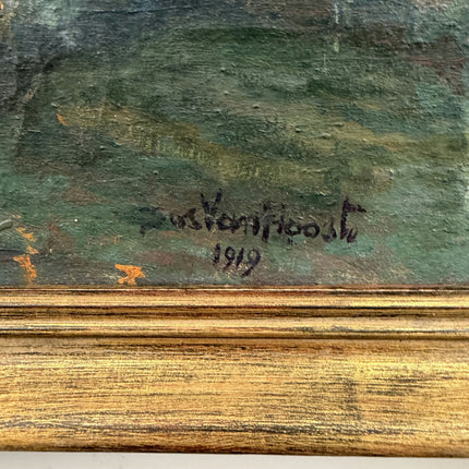 1919 Antique Landscape Oil Painting "Gilded Frame" Art Holland Art Shop