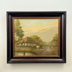Expressive Landscape Oil Painting "Thatched Cottage" Vintage Large Artwork Holland Art Shop