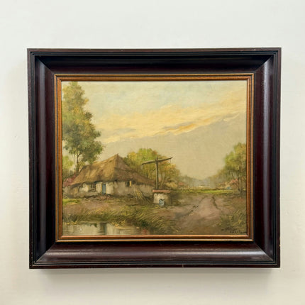 Expressive Landscape Oil Painting "Thatched Cottage" Vintage Large Artwork Holland Art Shop