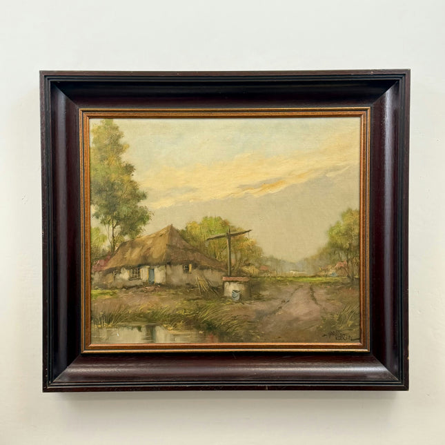 Expressive Landscape Oil Painting "Thatched Cottage" Vintage Large Artwork Holland Art Shop