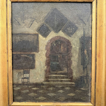 19th Century Antique Interior Oil Painting "Wooden Chair" Small Artwork Holland Art Shop