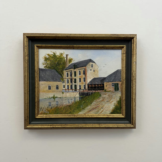 Authentic Cityscape Oil Painting "River Mill" Original Small Artwork Holland Art Shop