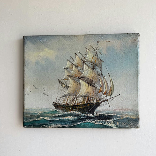 Traditional Seascape Oil Painting "Sailing Ship" Original Small Artwork Holland Art Shop