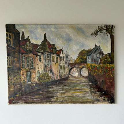 Expressive Cityscape Oil Painting "Stone Bridge" Detailed Large Artwork Holland Art Shop