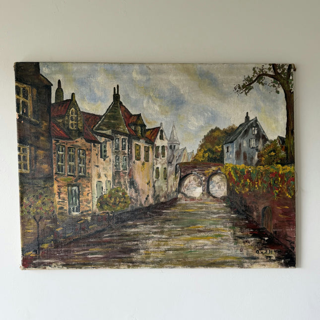 Expressive Cityscape Oil Painting "Stone Bridge" Detailed Large Artwork Holland Art Shop