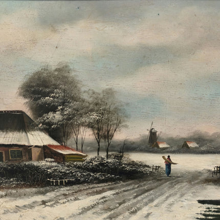 Vintage Winter Landscape Oil Painting "Snowy Road" Detailed Artwork Holland Art Shop