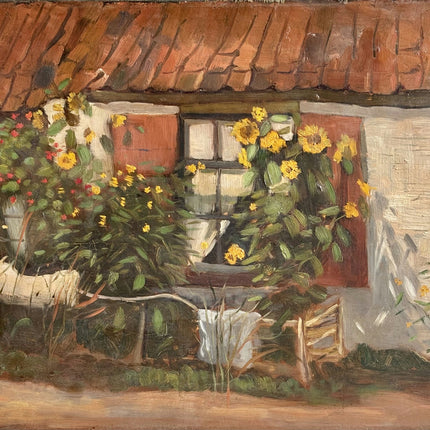 Expressive Landscape Oil Painting "Flowered Window" Vintage Small Art Holland Art Shop