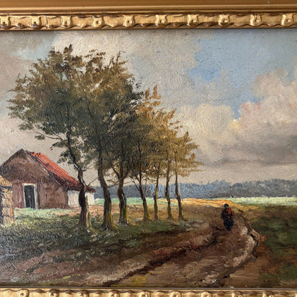 19th Century Antique Interior Oil Painting "Thatched Cottage" Small Art Holland Art Shop