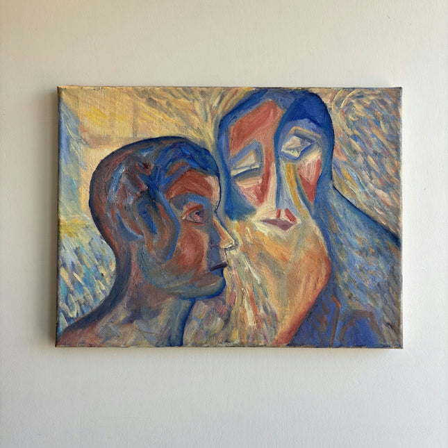 Authentic Portrait Oil Painting "Kissing Heads" Expressive Small Art Holland Art Shop