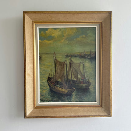 Original Seascape Oil Painting "Fishing Boats" Timeless Art Holland Art Shop