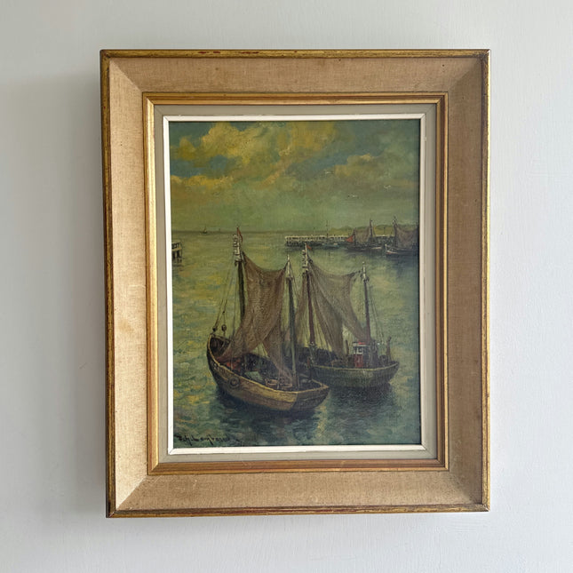 Original Seascape Oil Painting "Fishing Boats" Timeless Art Holland Art Shop