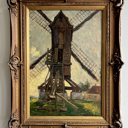 Elegant Landscape Oil Painting "Windmill Tower" Rustic Belgique Artwork Holland Art Shop