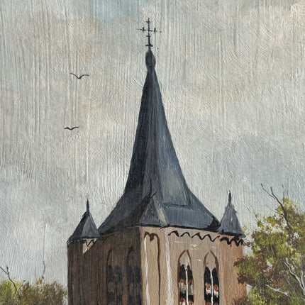 Detailed Cityscape Oil Painting "Church Tower" Rustic Eindhovenaren Artwork Holland Art Shop