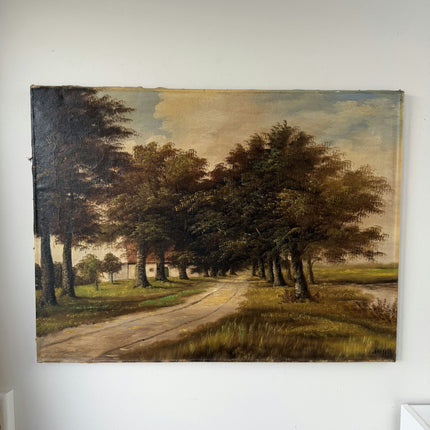 Antique Oil Painting Landscape "Tree Line" Handcrafted Large Art Holland Art Shop
