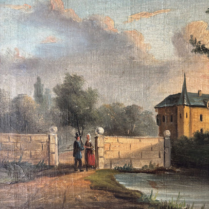 19th Century Antique Figurative Oil Painting "Country House" Belgium Artwork Holland Art Shop