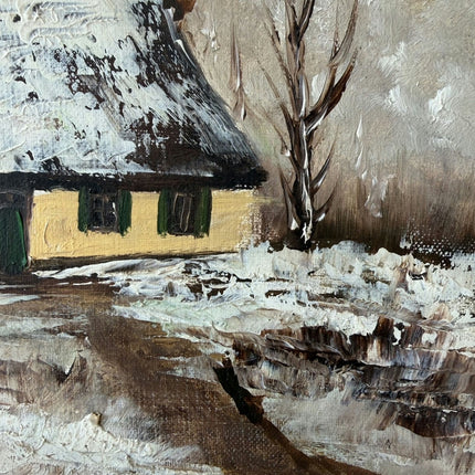 Original Winter Landscape Oil Painting "Snowy Cottage" Handcrafted Small Artwork Holland Art Shop