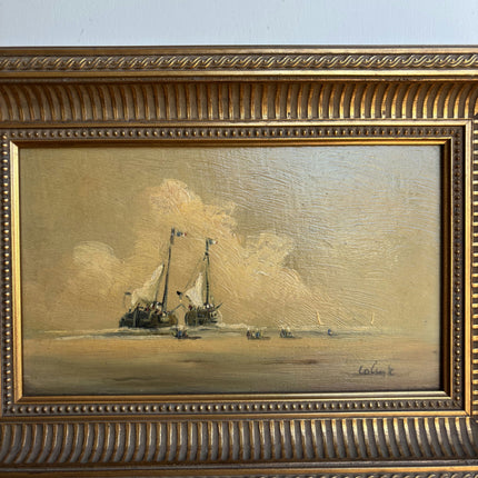 Handcrafted Seascape Oil Painting "Gilded Frame" Rustic Small Artwork Holland Art Shop