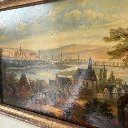 Authentic Oil Painting Scenery "River View" Antique Small Artwork Holland Art Shop