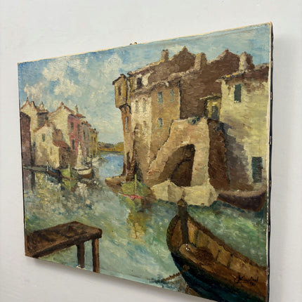 Traditional Cityscape Oil Painting "Wooden Boats" Refined Spanish Art Holland Art Shop