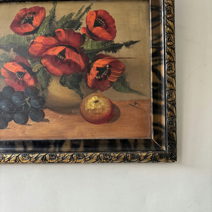 Traditional Still Life Oil Painting "Red Poppies" Rustic Small Art Holland Art Shop