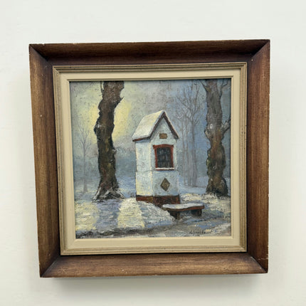 Detailed Winter Landscape Oil Painting "Snowy House" Vintage Artwork Holland Art Shop
